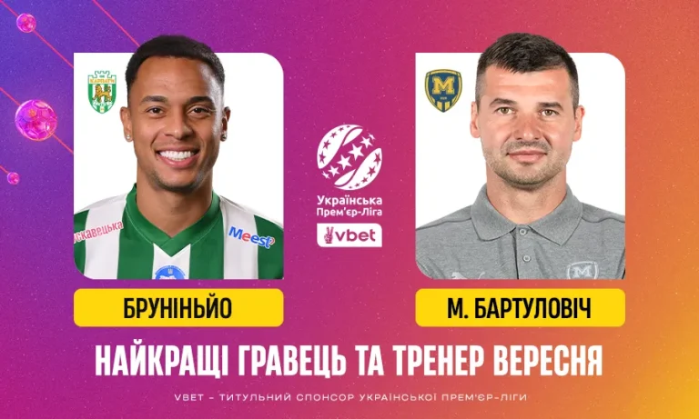 Найкращий тренер і футболіст вересня VBET УПЛ: Бартуловіч та Бруніньйо