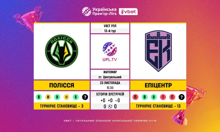 Полісся — Епіцентр, 13-й тур УПЛ VBET: статистичне прев’ю матчу, цифри та ключові факти